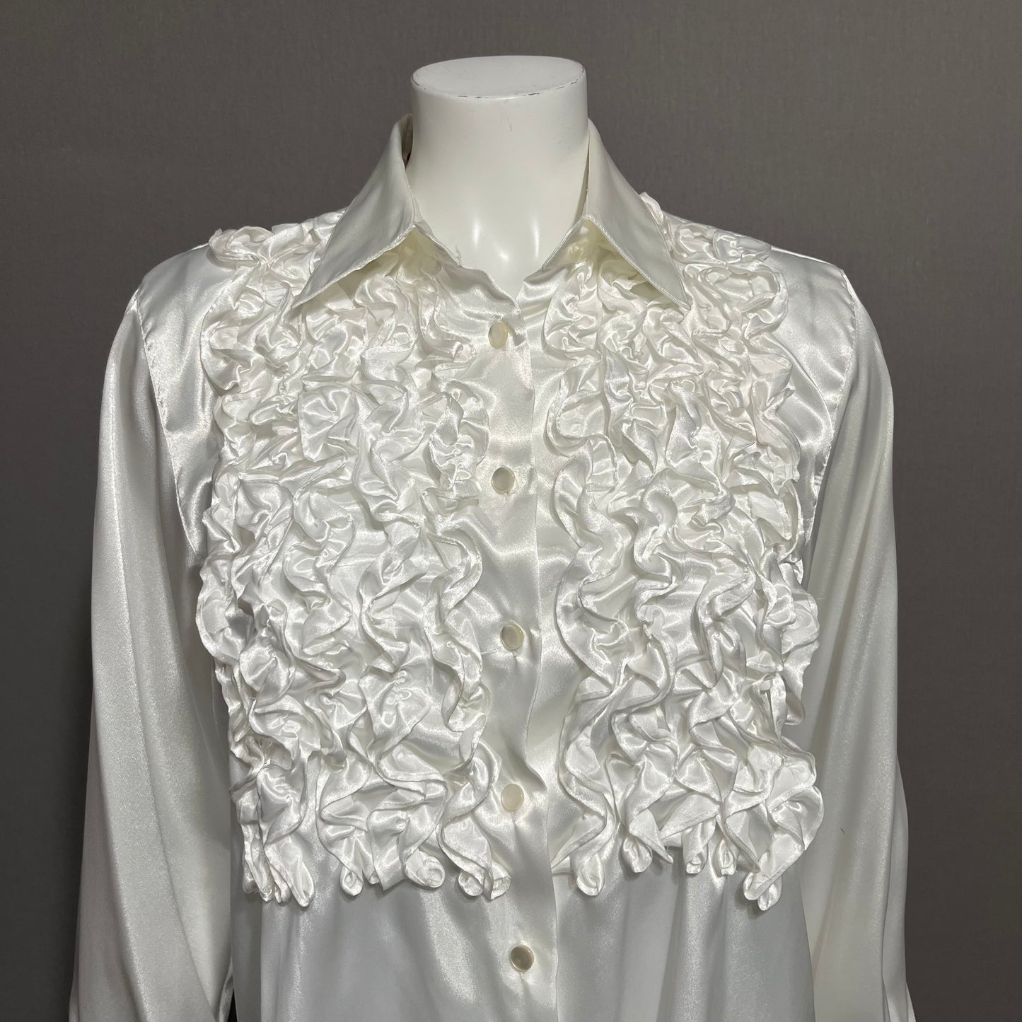 Rafaella White Artsy Ruffle Front Blouse Sz-Small | Medium