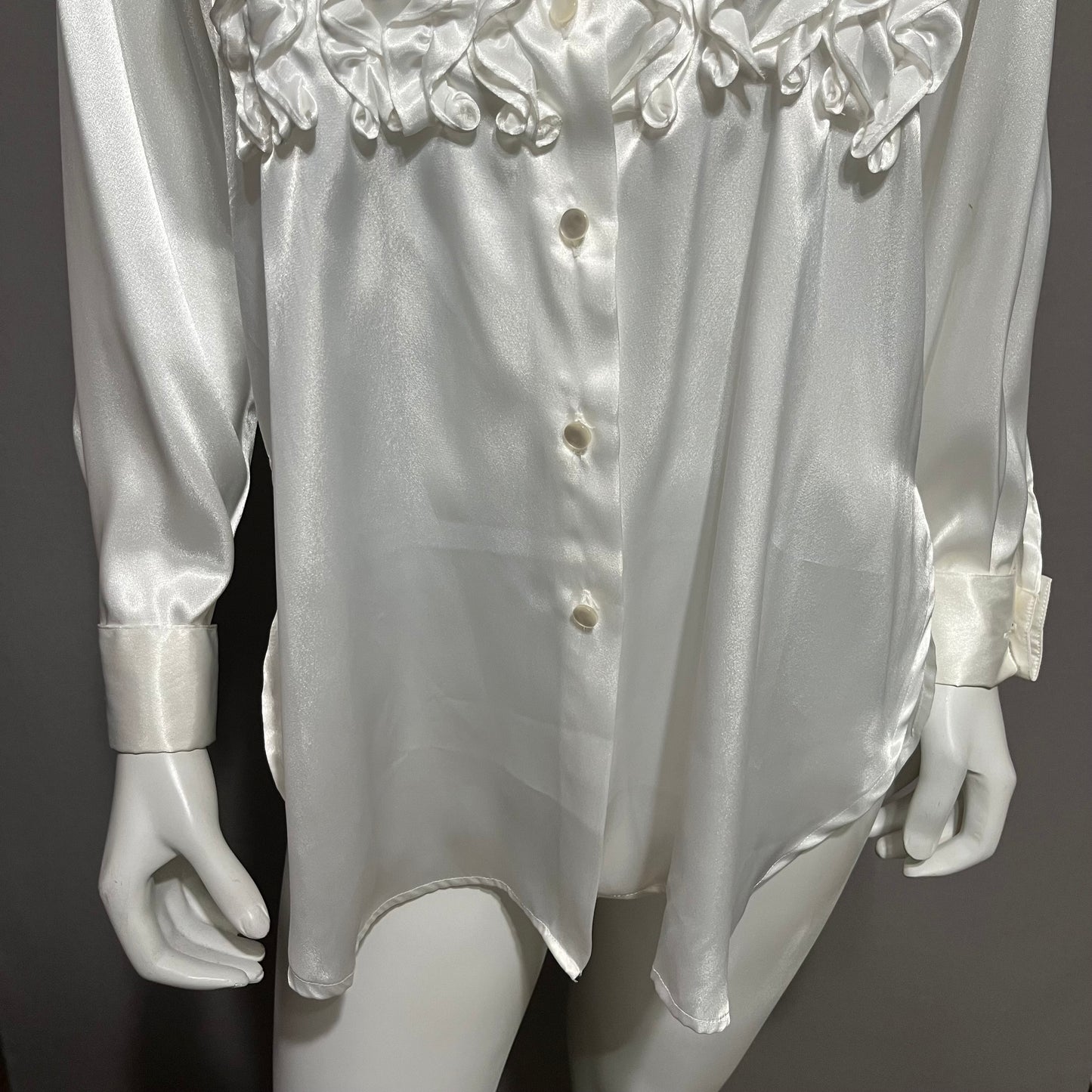 Rafaella White Artsy Ruffle Front Blouse Sz-Small | Medium