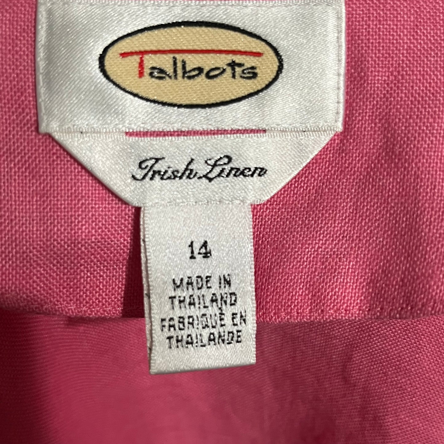 Talbots Pink 100% Linen Button Front Top Sz-14