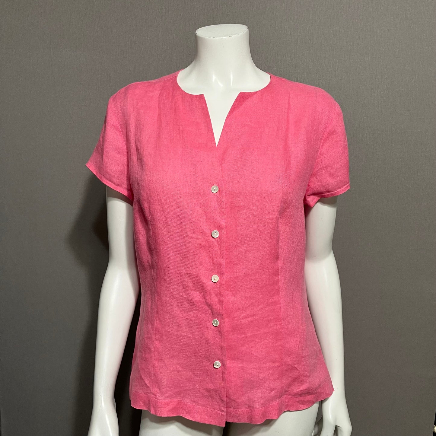 Talbots Pink 100% Linen Button Front Top Sz-14