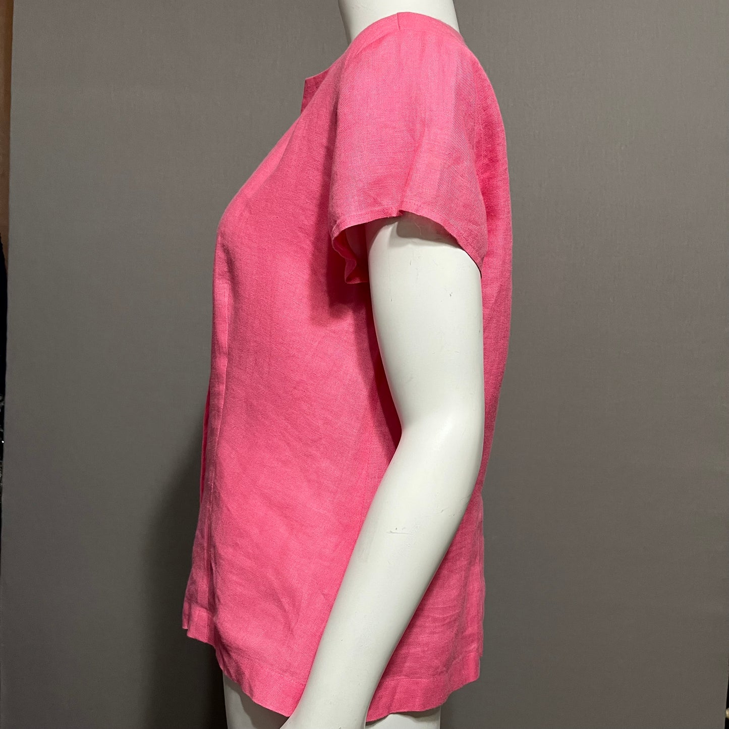 Talbots Pink 100% Linen Button Front Top Sz-14