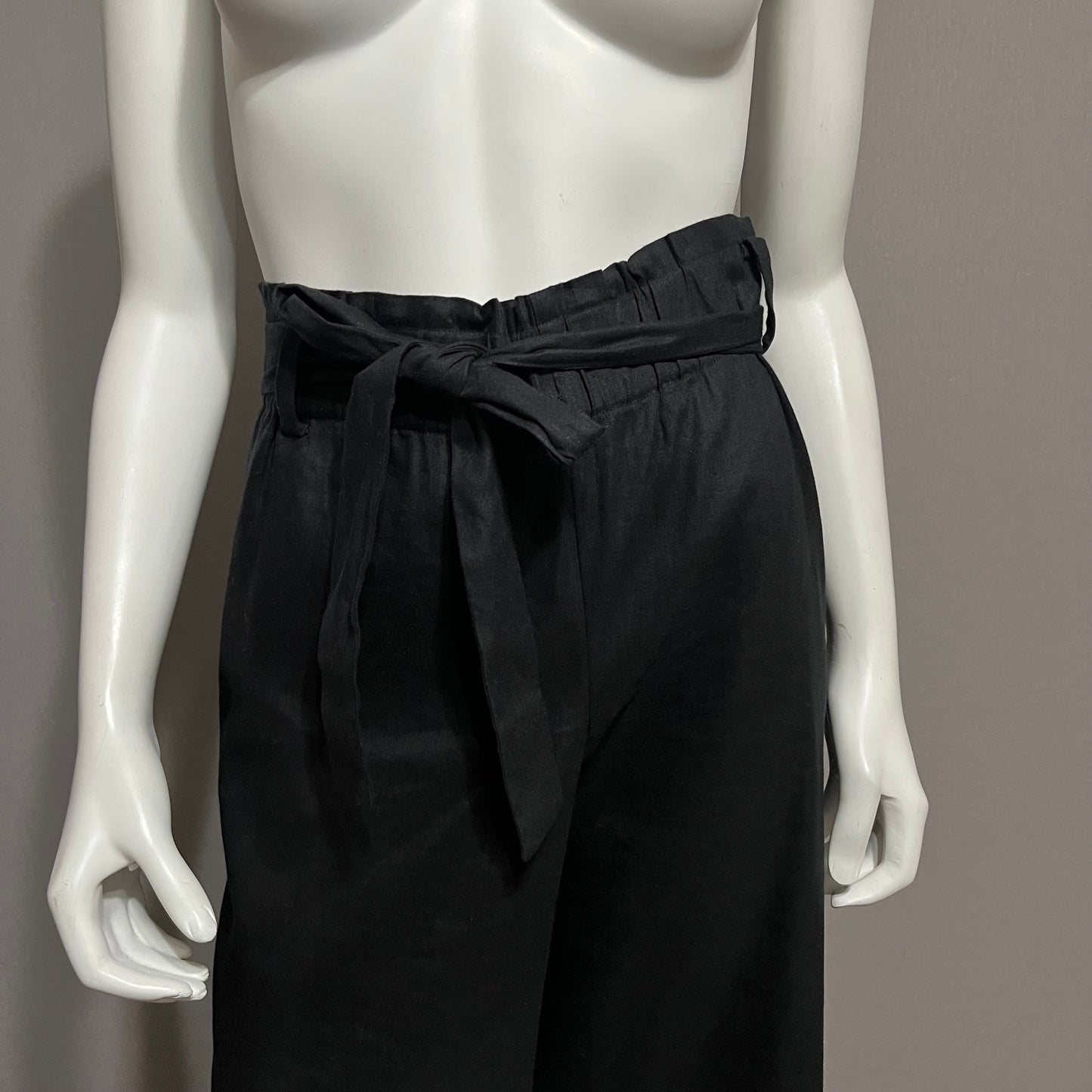 J Jill Black Tie Waist Linen Blend Black Cropped Pants Sz-Large