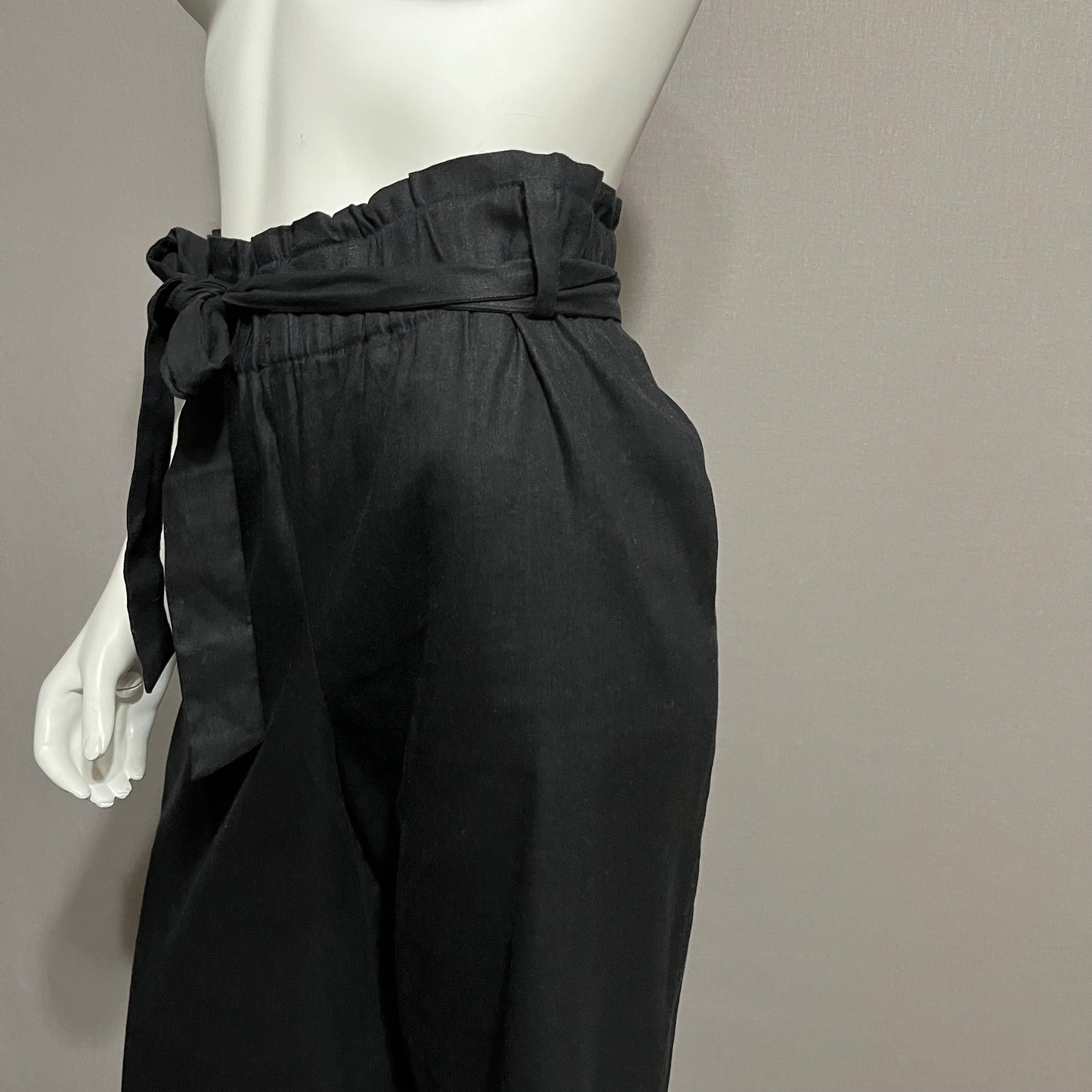 J Jill Black Tie Waist Linen Blend Black Cropped Pants Sz-Large