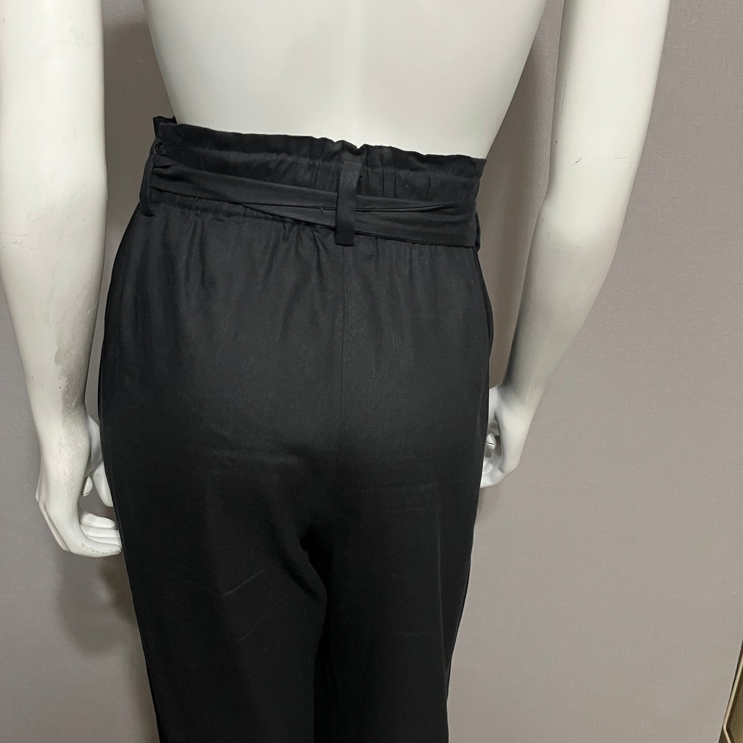 J Jill Black Tie Waist Linen Blend Black Cropped Pants Sz-Large