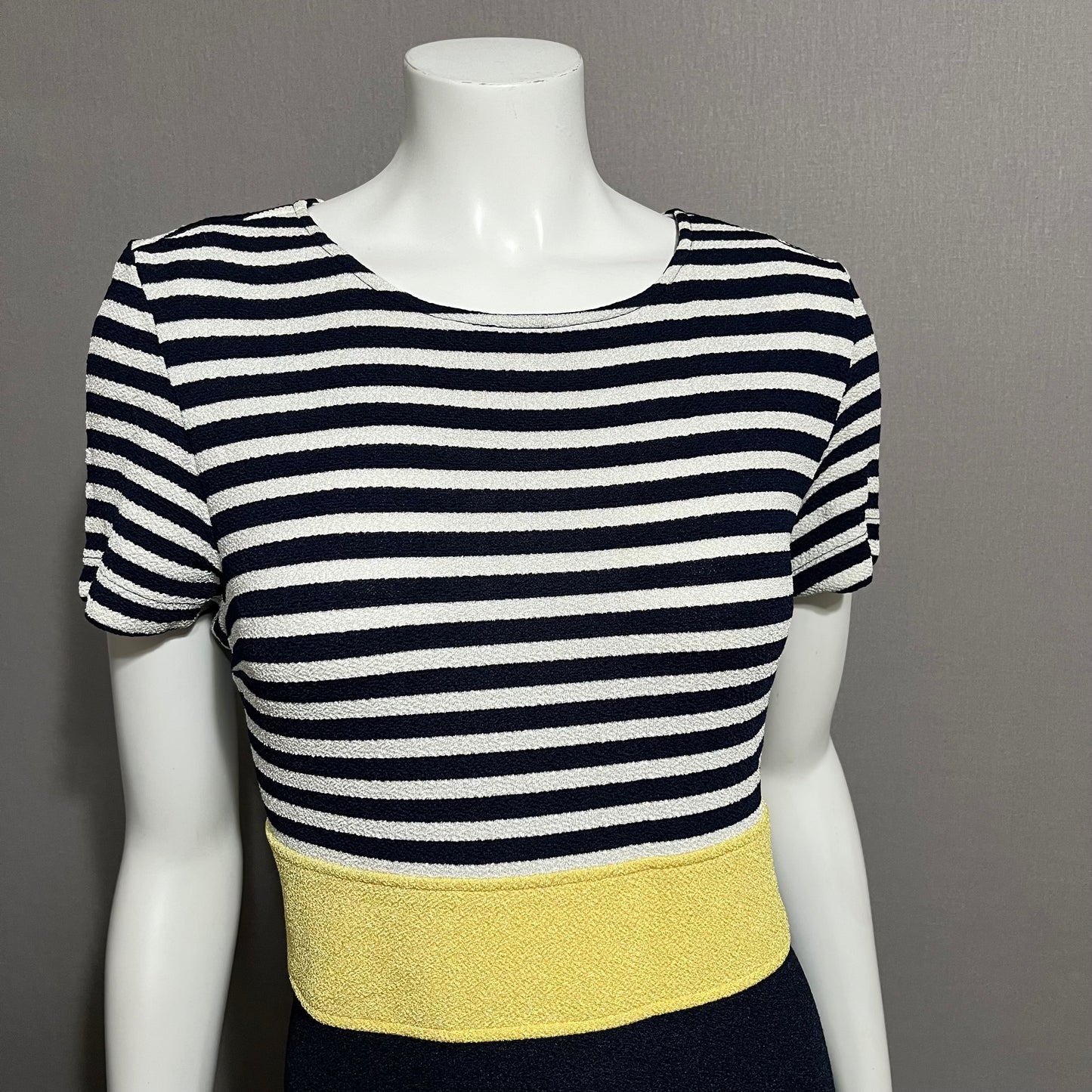 Coldwater Creek Navy & Stripe Yellow Maxi Dress Sz-12