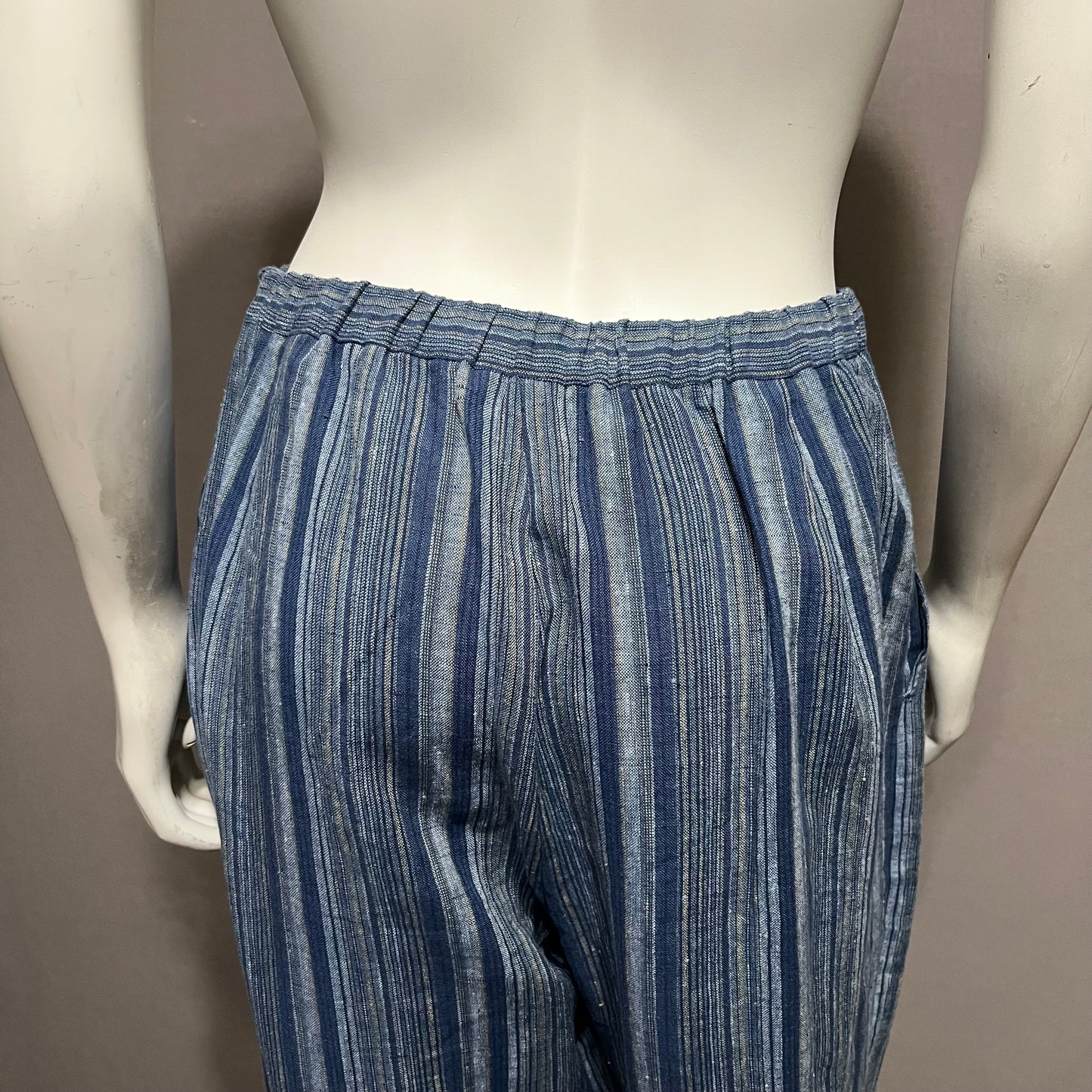 Units Blue 100% Linen Stripe Pants Sz-Large