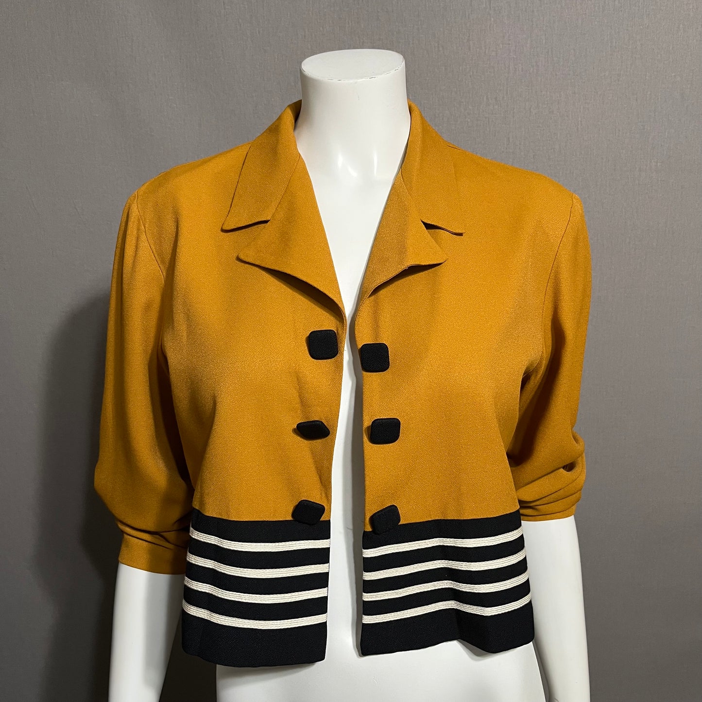 Vintage Gantos Mustard & Stripe Cropped Lightweight Blazer Sz-8