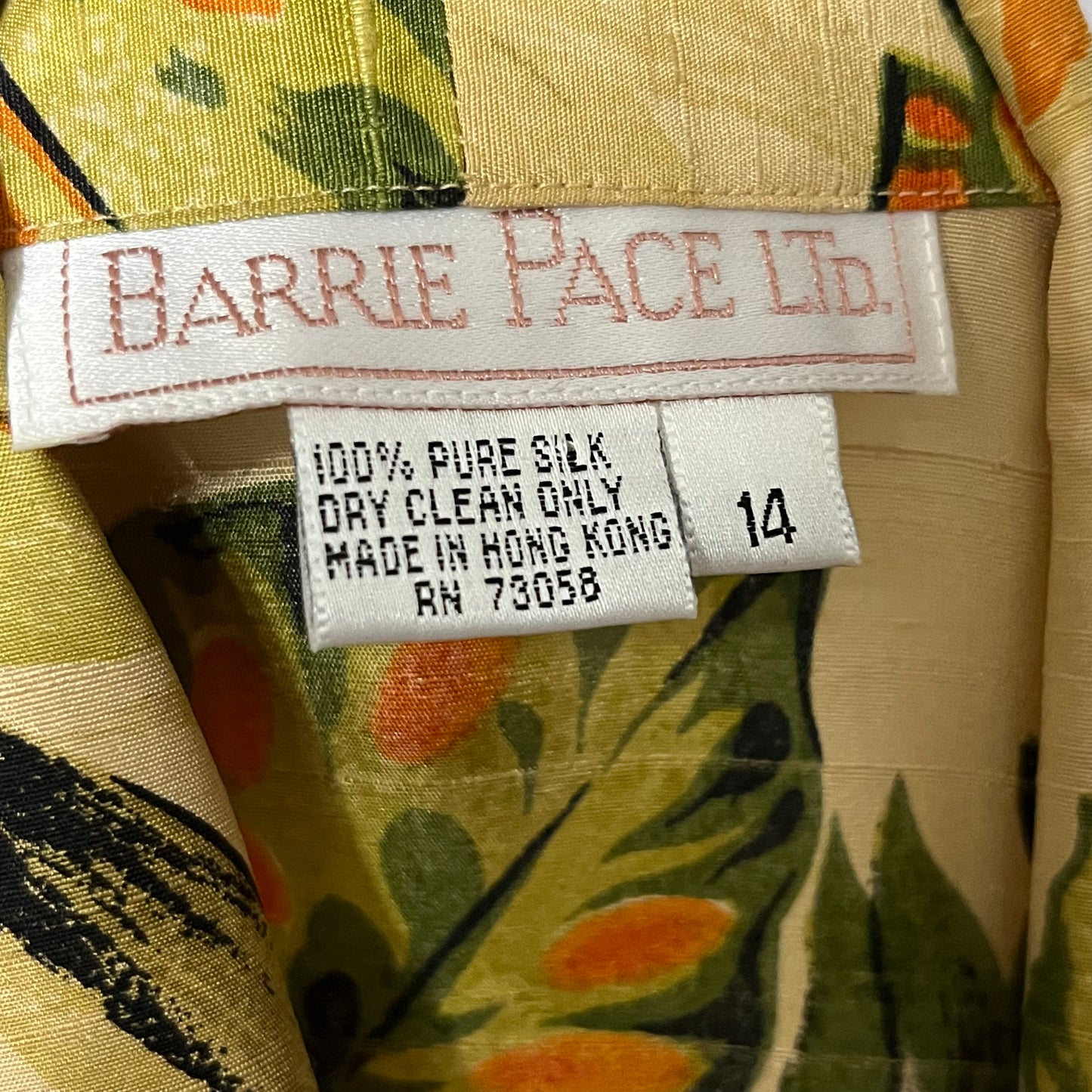 Vintage Barrie Pace 100% Pure Silk Hawaiian Floral Faux Wrap Dress Sz-14