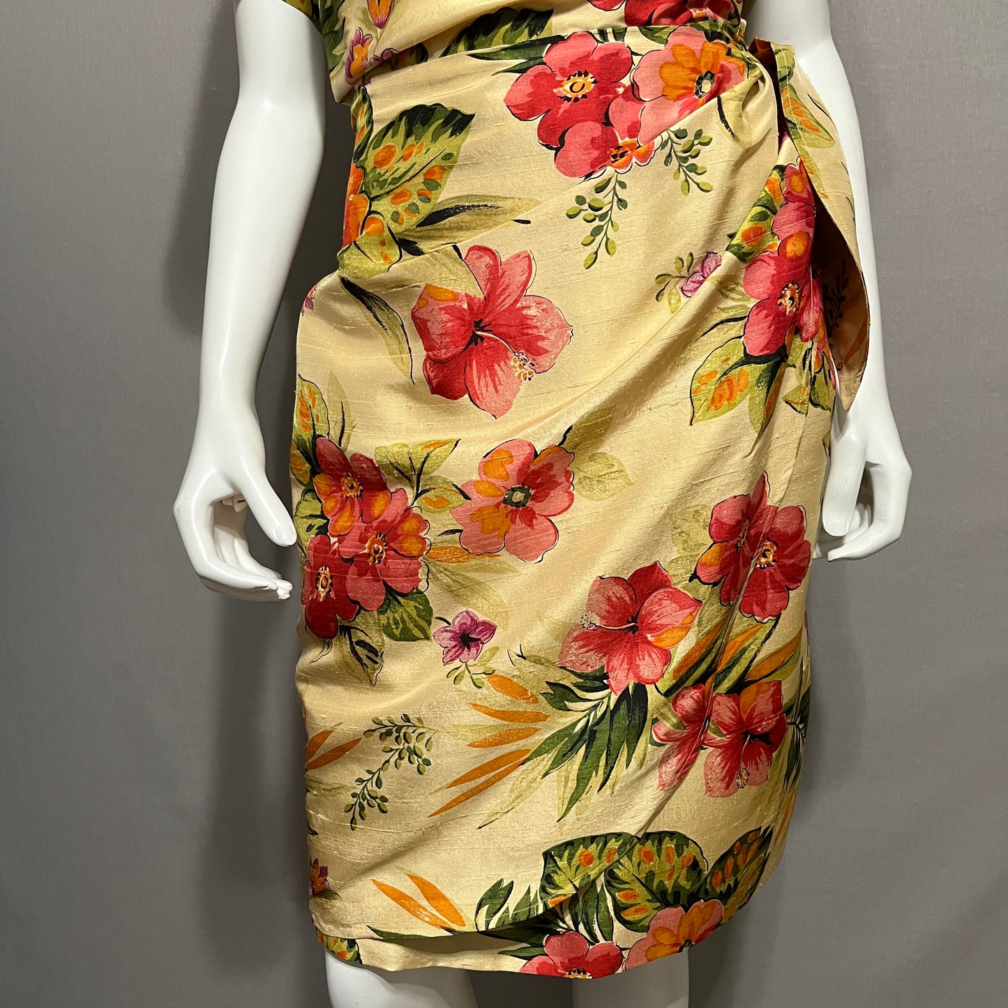 Vintage Barrie Pace 100% Pure Silk Hawaiian Floral Faux Wrap Dress Sz-14