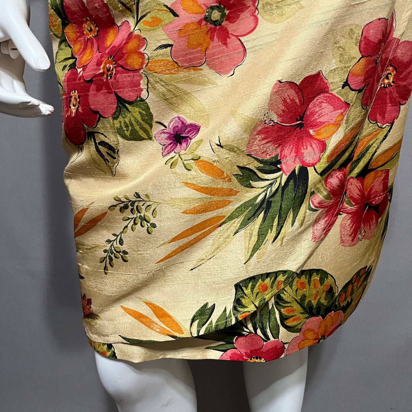 Vintage Barrie Pace 100% Pure Silk Hawaiian Floral Faux Wrap Dress Sz-14