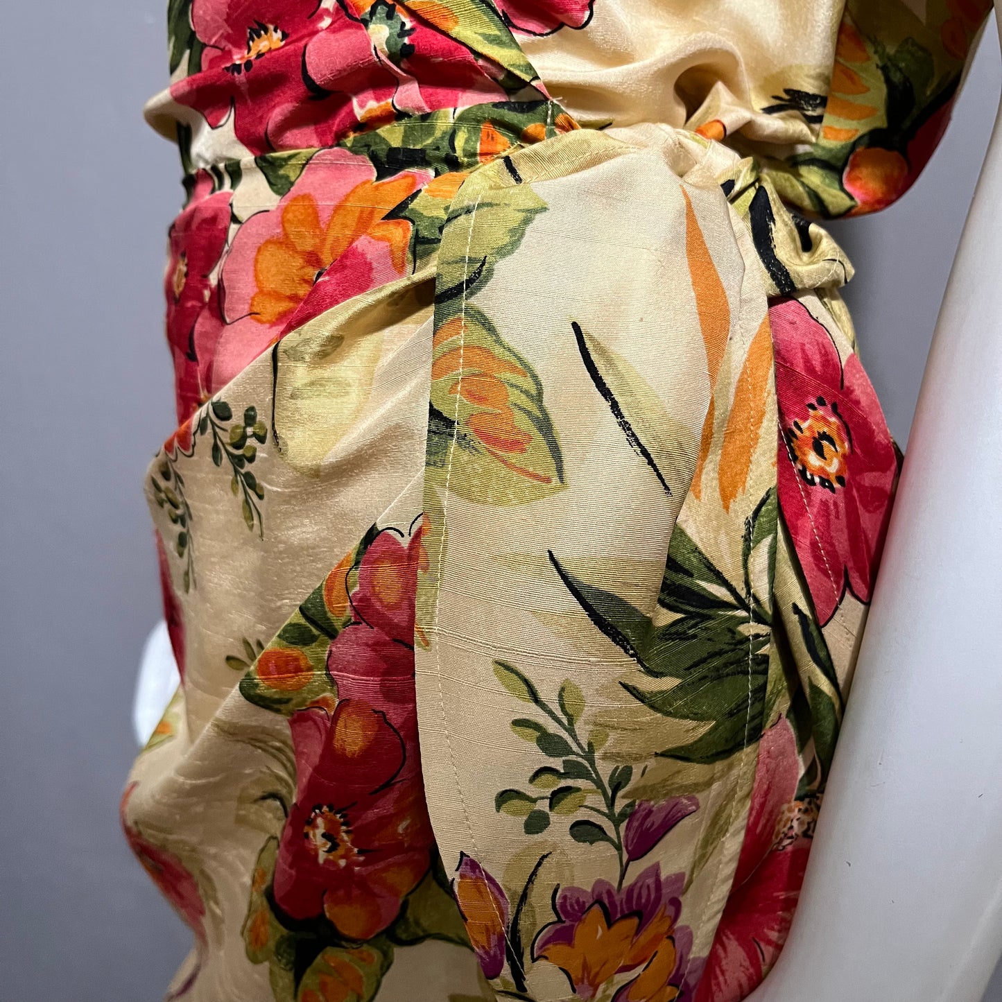 Vintage Barrie Pace 100% Pure Silk Hawaiian Floral Faux Wrap Dress Sz-14