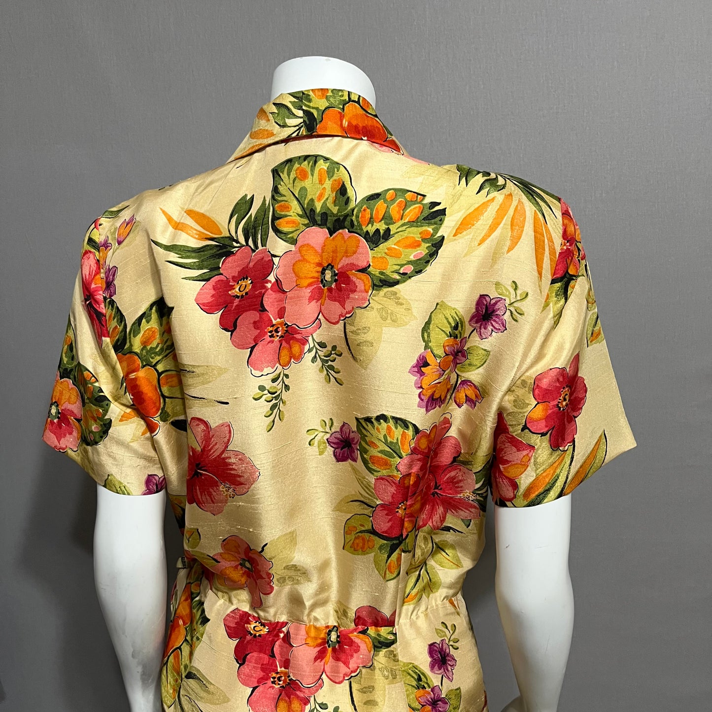 Vintage Barrie Pace 100% Pure Silk Hawaiian Floral Faux Wrap Dress Sz-14