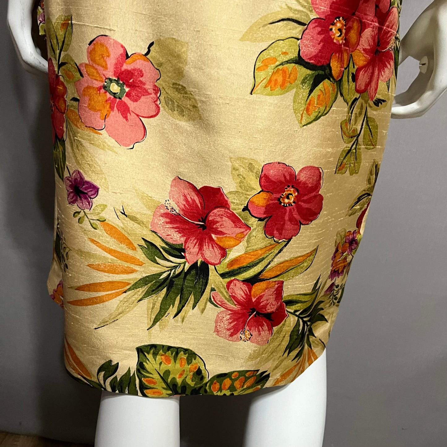 Vintage Barrie Pace 100% Pure Silk Hawaiian Floral Faux Wrap Dress Sz-14