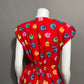 Vintage Access Red Sea Shell Print Cotton Button Front Romper Sz-Large