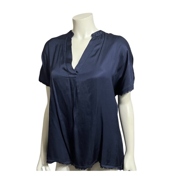 Clothe Made In Italy Navy Short Sleeve Blouse Sz-Large