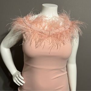 Goddiva London Pastel Pink Feather Collar Dress Sz-Large (12)