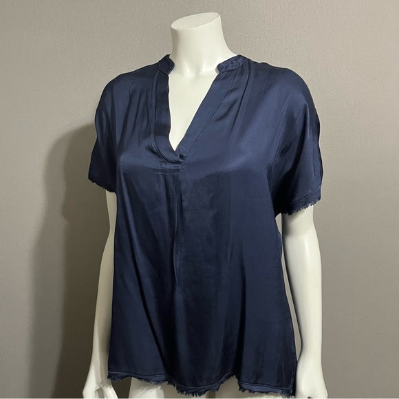 Clothe Made In Italy Navy Short Sleeve Blouse Sz-Large