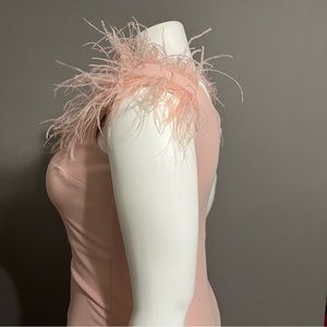 Goddiva London Pastel Pink Feather Collar Dress Sz-Large (12)