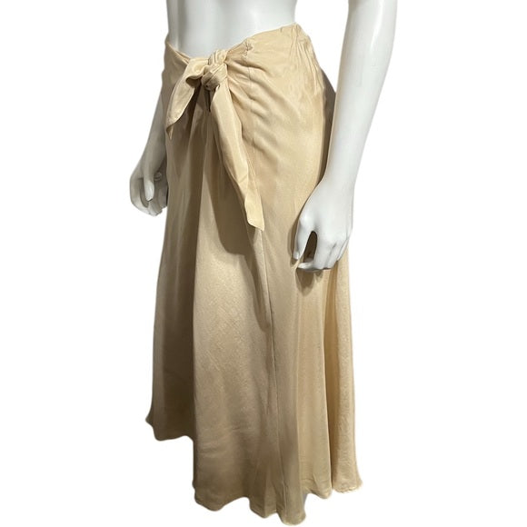 Lauren Ralph Lauren Champagne 100% Silk Midi Skirt Sz-8