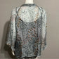 Love21 Silk Sheer Teal/Brown Print Blouse Sz-Lg