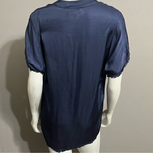 Clothe Made In Italy Navy Short Sleeve Blouse Sz-Large