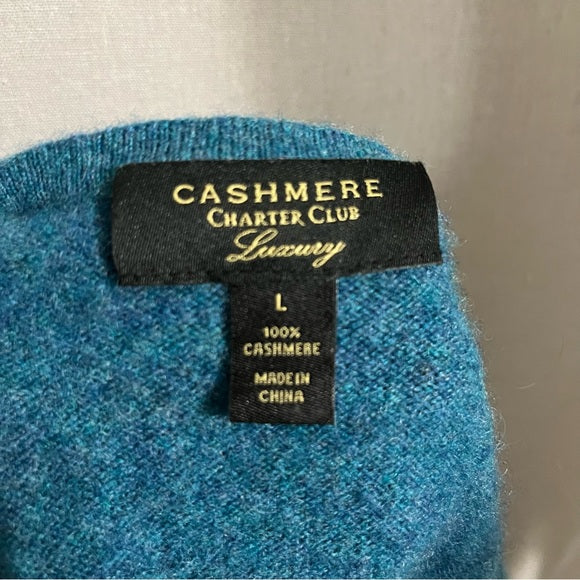 Charter Club Cashmere Crewneck Teal Sweater Sz-Large