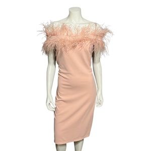 Goddiva London Pastel Pink Feather Collar Dress Sz-Large (12)