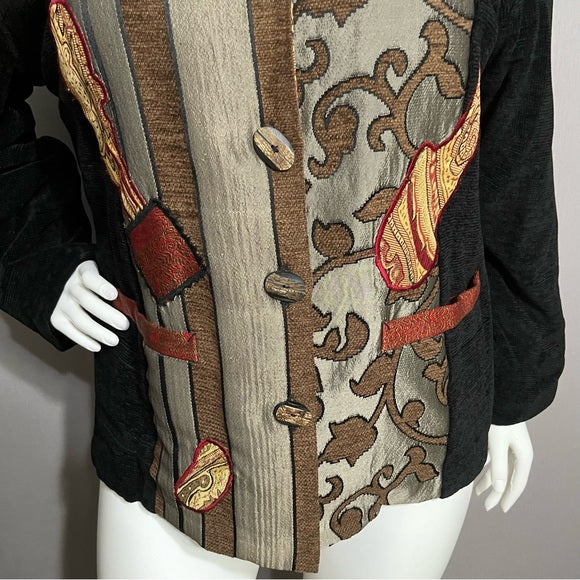 Allure Brocade Artwear Artsy Patched Rayon Blend Blazer Sz-1X