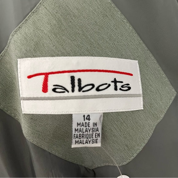 Talbots Sage Green Longline Trench Jacket Sz-14