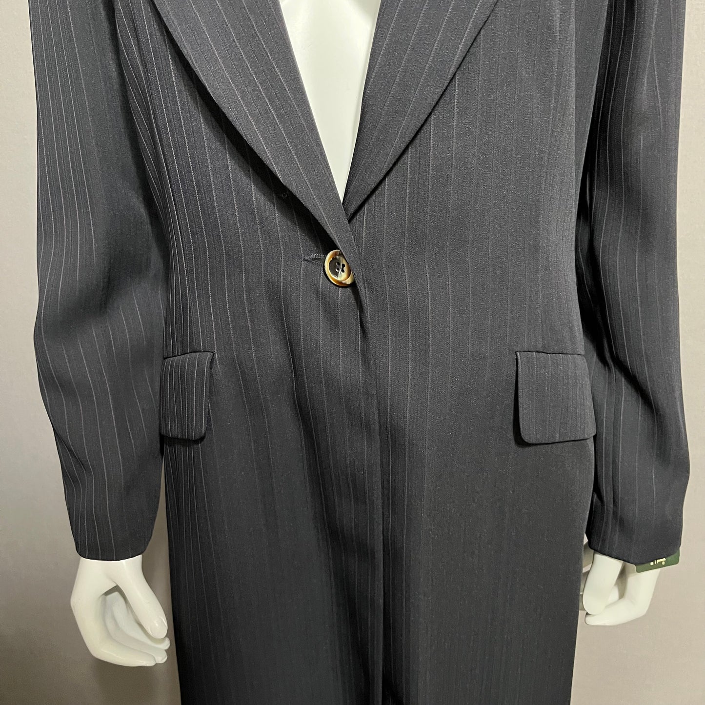 Harve Benard Black Pinstripe Duster Jacket Sz-14