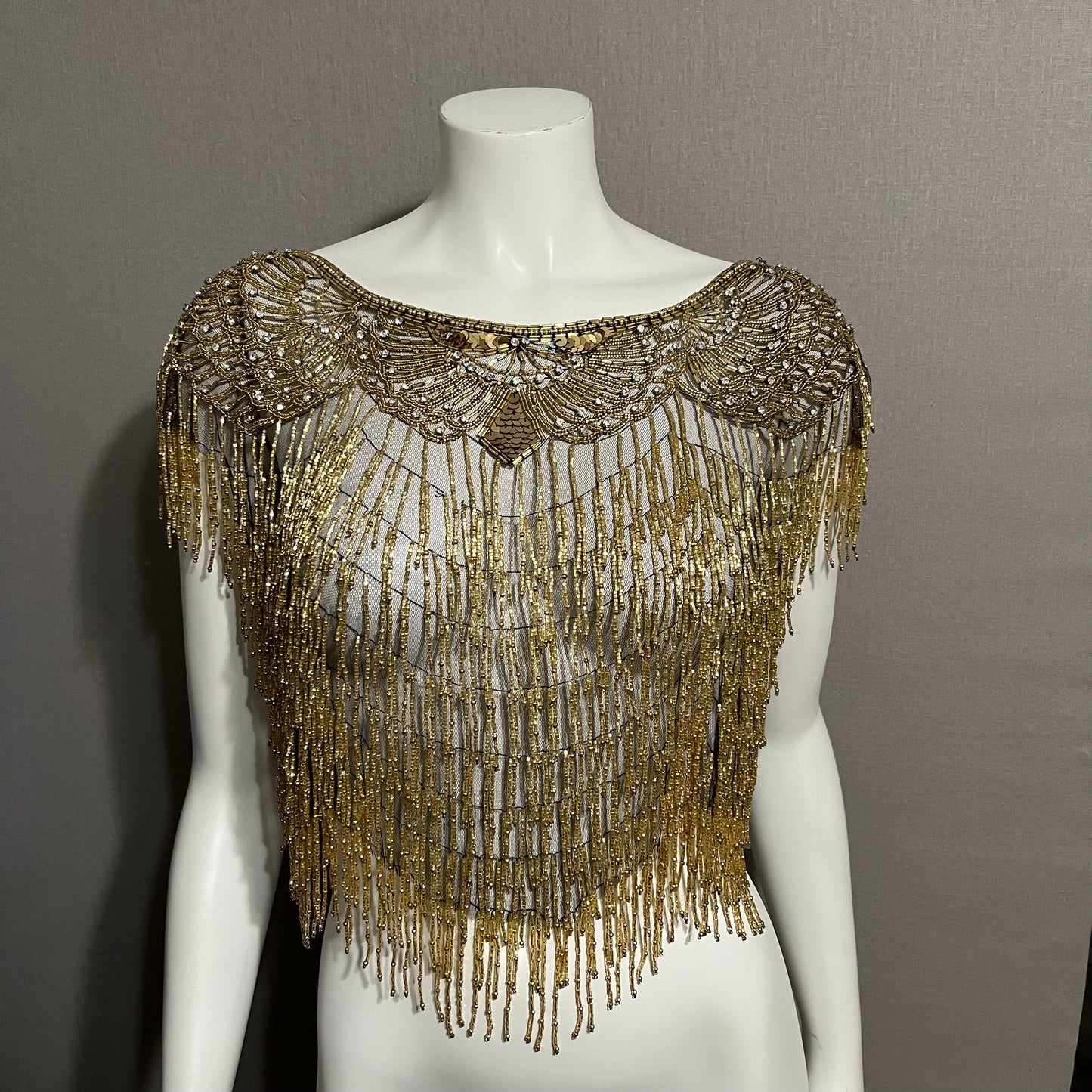 Vintage Overlay Gold Sequin Beaded Lightweight Cape Top One Size