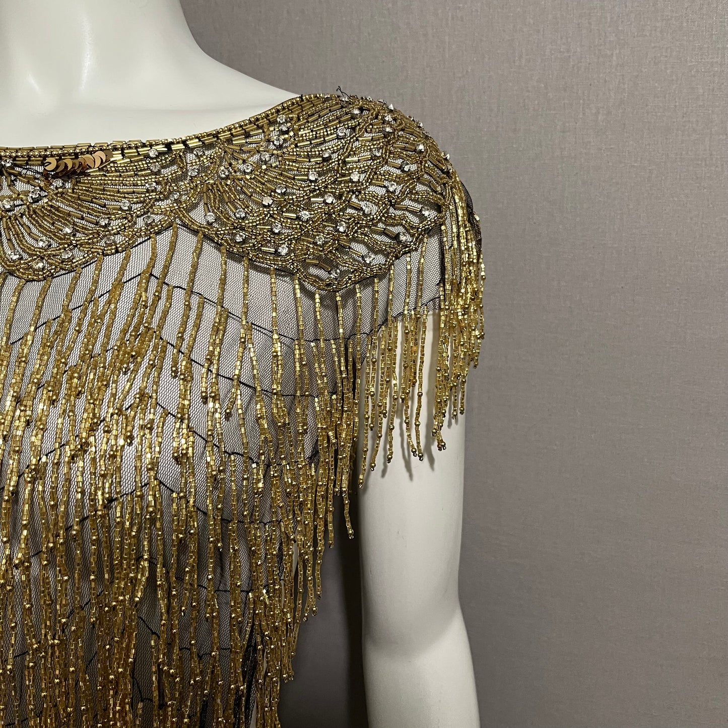 Vintage Overlay Gold Sequin Beaded Lightweight Cape Top One Size