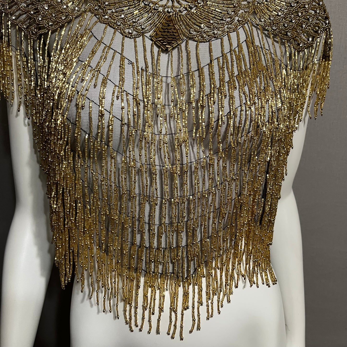 Vintage Overlay Gold Sequin Beaded Lightweight Cape Top One Size