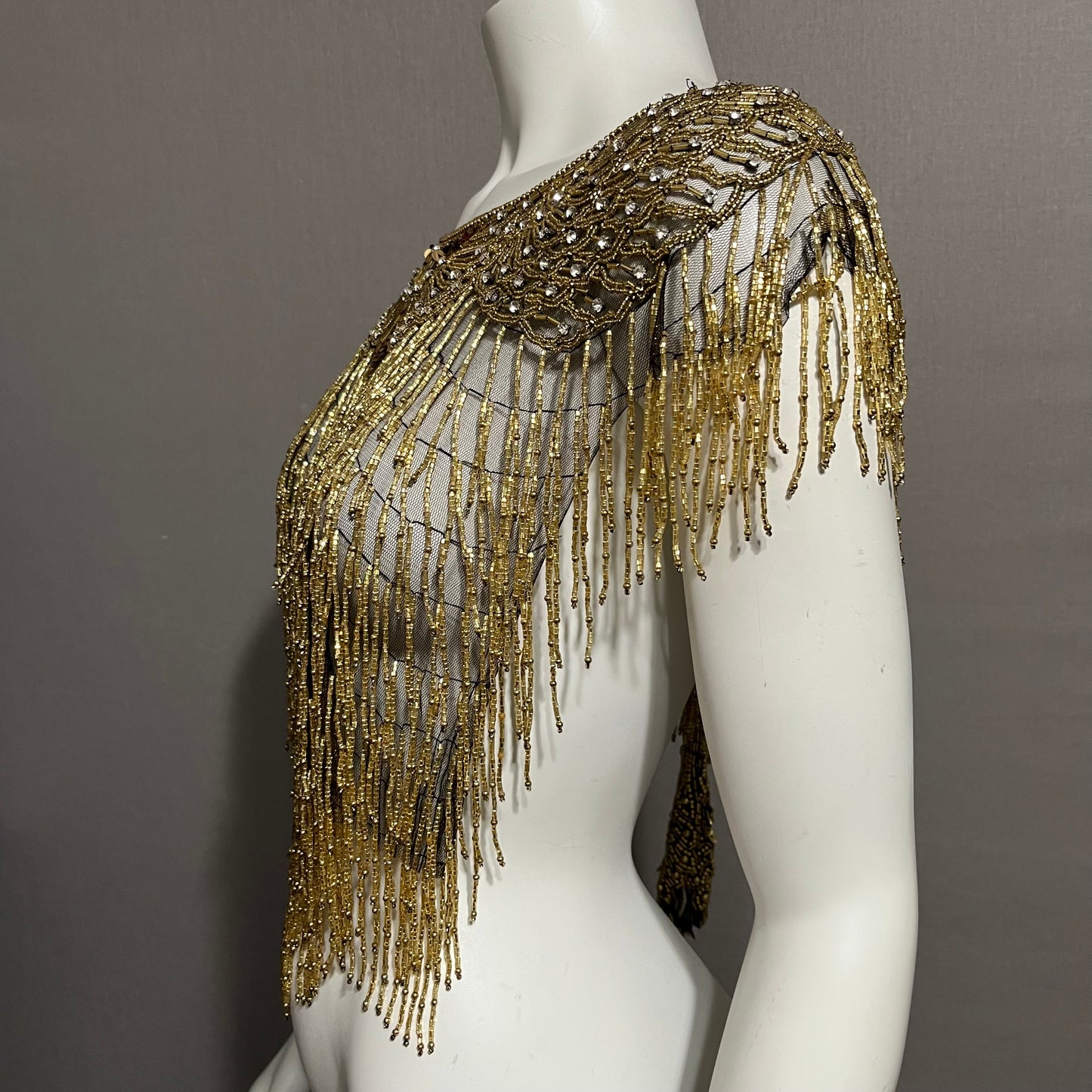 Vintage Overlay Gold Sequin Beaded Lightweight Cape Top One Size