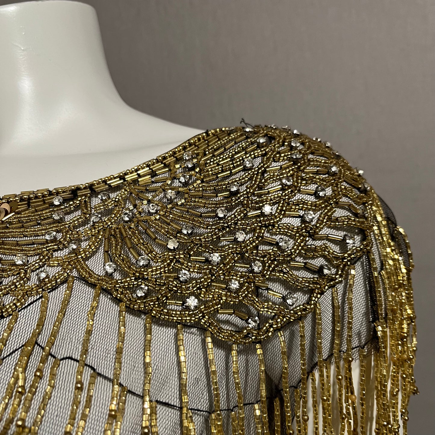 Vintage Overlay Gold Sequin Beaded Lightweight Cape Top One Size