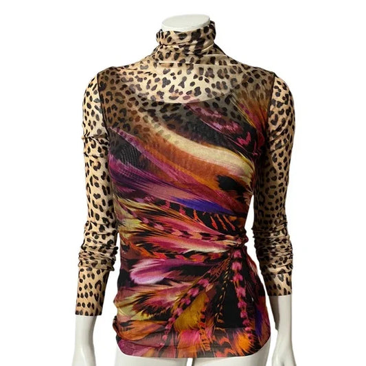 Fuzzi Animal Print Turtleneck Sz-M