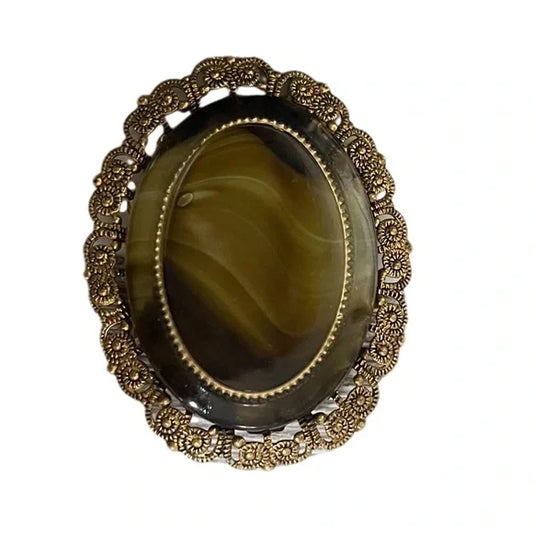 Olive Green Gold Brooch