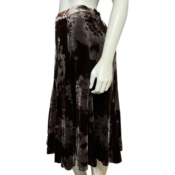 St. John Brown Velvet Flare Floral Skirt Sz-2