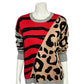 Neiman Marcus Animal Print Color Block Cashmere Blend Sweater Sz-Medium