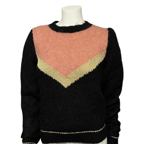 By Timo Pink | Black | Gold Alpaca Colorblock Sweater Sz-Medium