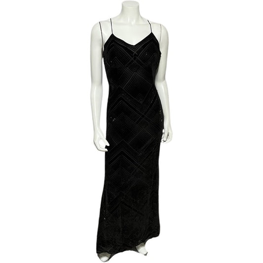 Jovani New York Black Velvet Beaded Maxi Dress Sz-4