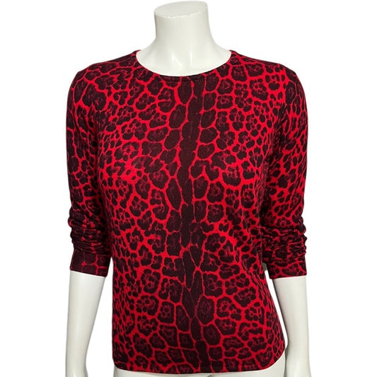 Sofia Cashmere Red Animal Print Sweater Sz/Medium