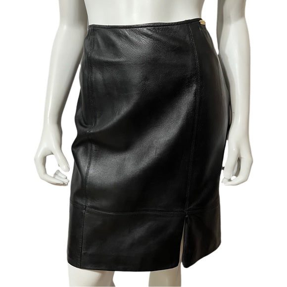 St. John Sport Black Leather Pencil Skirt Sz-4