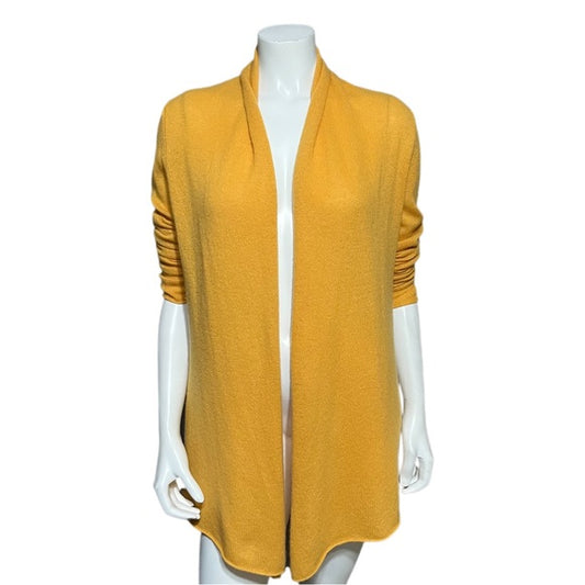 White & Warren Mustard Open Front Cashmere Cardigan Sz-Medium