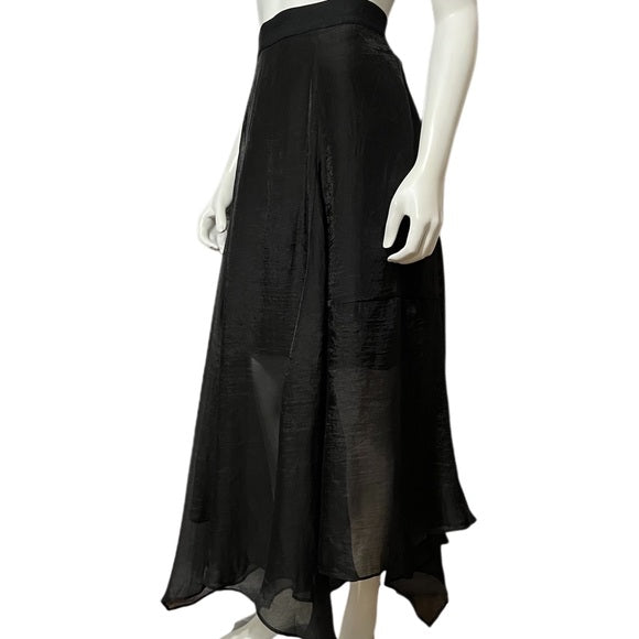 Nic & Zoe Black Sheer Maxi Double Layer Skirt Sz-6