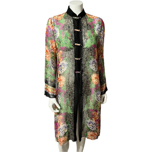 Harari 100% Silk Sheer Floral Duster Sz-Small