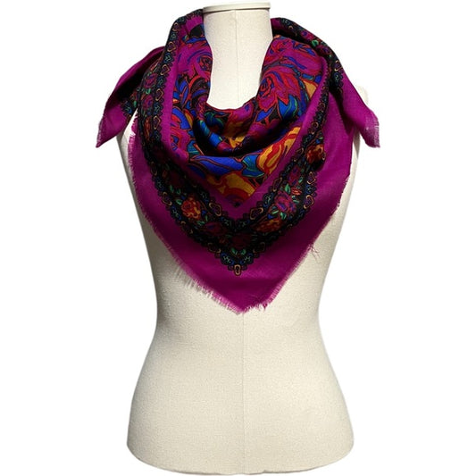 Liz Claiborne Colorful Floral 100% Wool Scarf