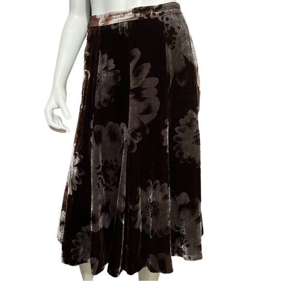 St. John Brown Velvet Flare Floral Skirt Sz-2