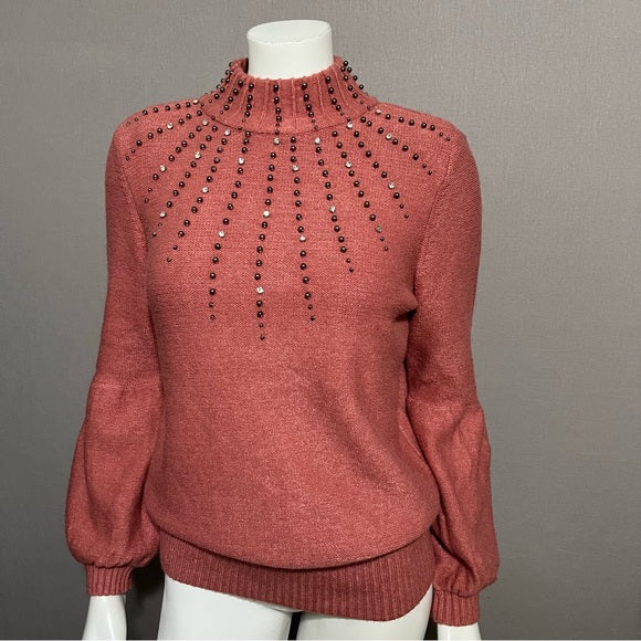 Alfani Mauve Rhinestones Beaded Sweater Sz-Medium