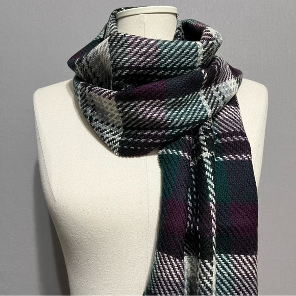 Woolmark Pure Wool Plaid Purple | Green Scarf